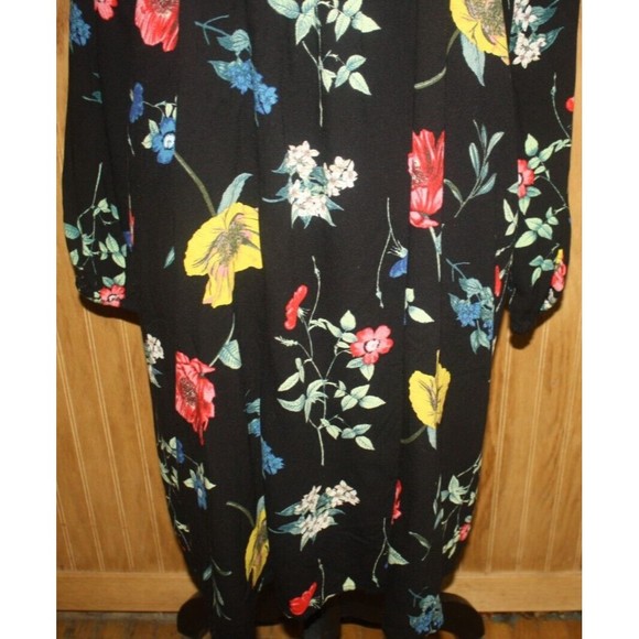 Old Navy Black Floral Cold Shoulder Dress with Pleated Bodice SzXL Keyhole - Picture 3 of 10